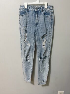Tinseltown Size 5 Acid Wash Distressed Ripped Jeans High Rise Mom Boyfriend Y2K